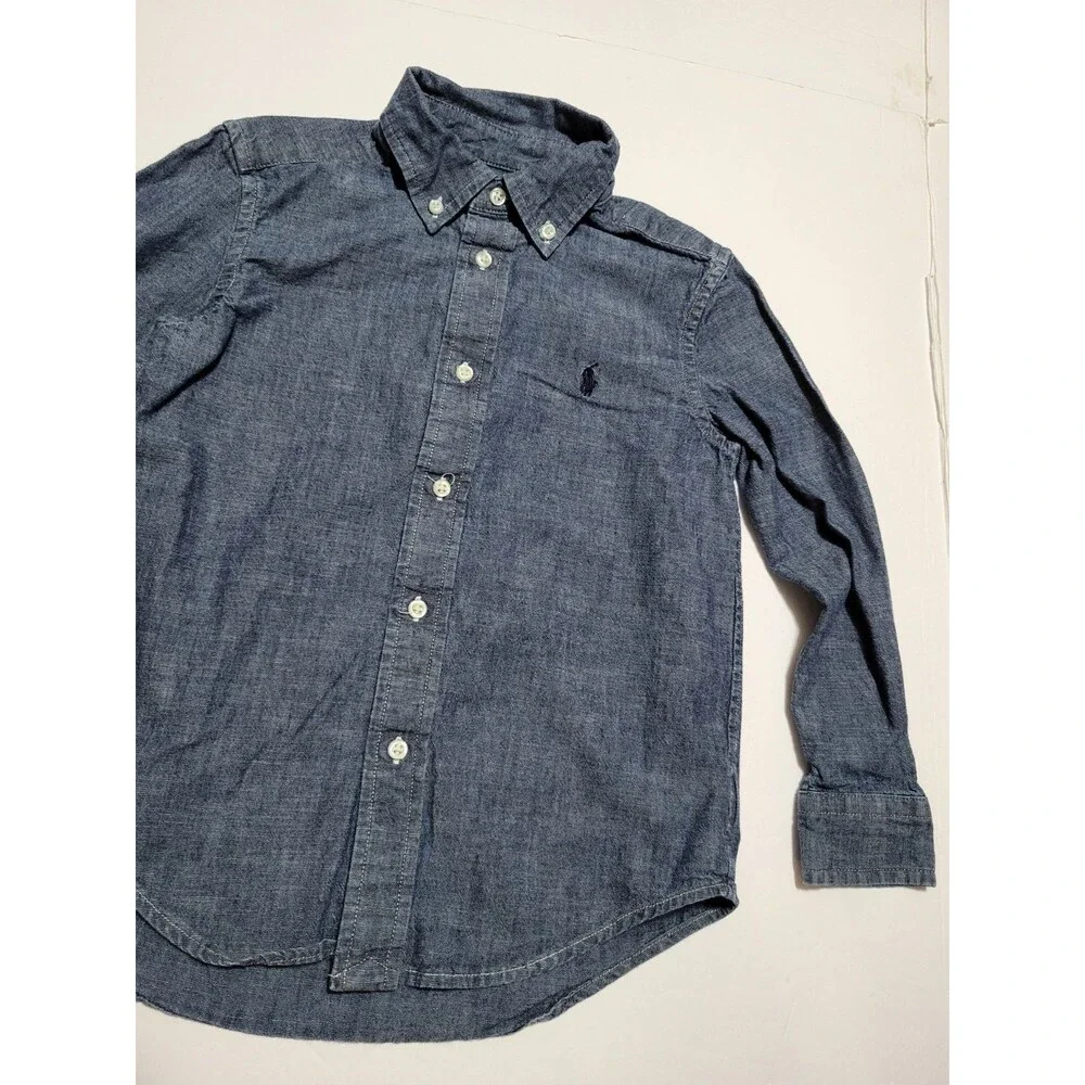 (#L3) Ralph Lauren Chambray Button Down Boys 5 Long Sleeve Blue Classic